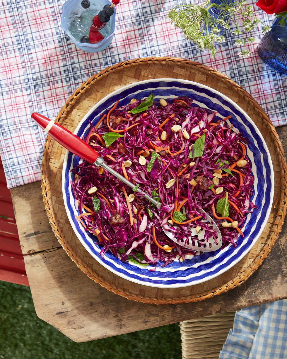 4th of july red cabbage slaw with peanuts, dates, and mint
