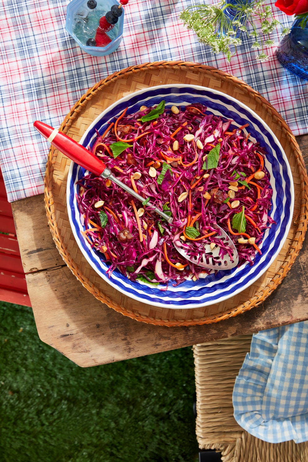 4th of july red cabbage slaw with peanuts, dates, and mint