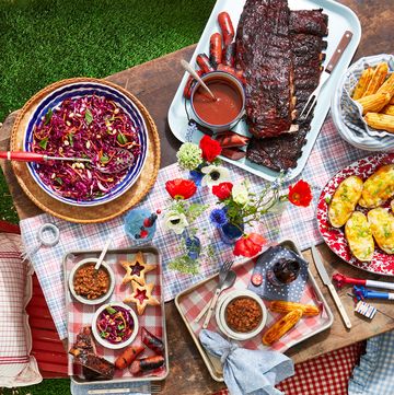 4th of july spread on a picnic table outside
