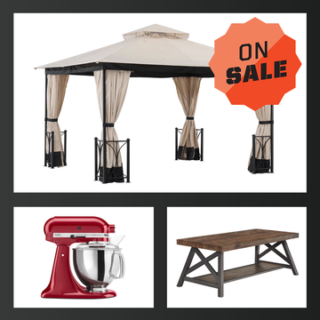couches, gazebos, blenders, mixers, rugs, and more on sale