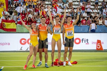 athletes celebrating their victory at a sporting event