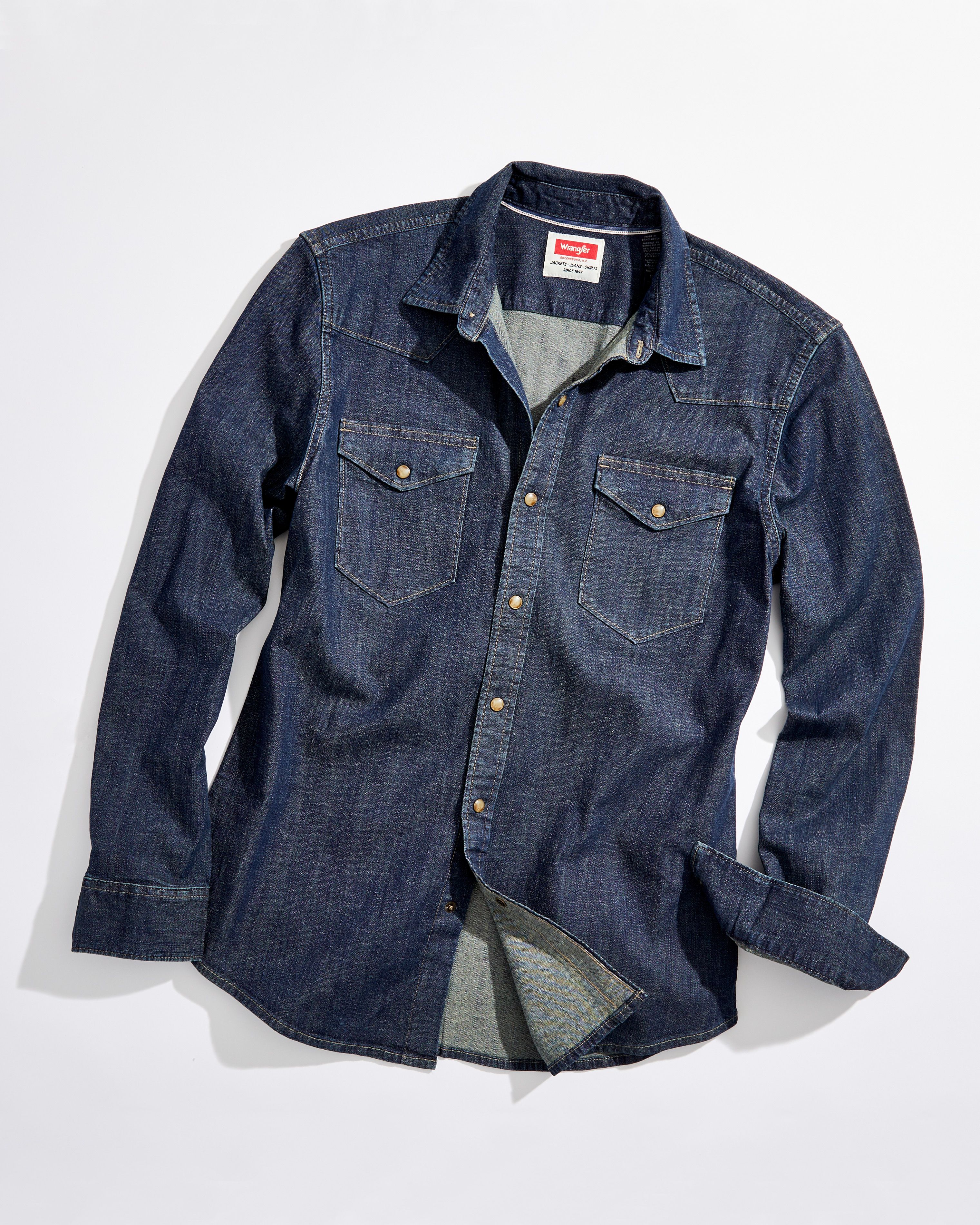 Wrangler blue hot sale jean shirt