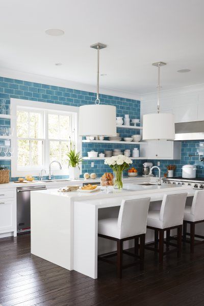 Countertop, White, Room, Kitchen, Furniture, Blue, Interior design, Property, Turquoise, Cabinetry, 