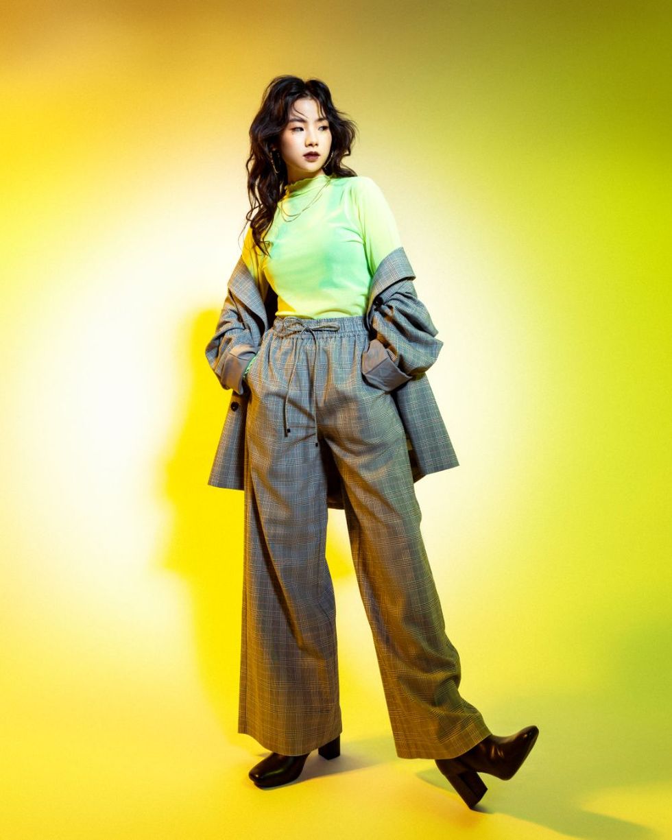 Clothing, Yellow, Green, Standing, Fashion model, Fashion, Workwear, Outerwear, Formal wear, Trousers, 