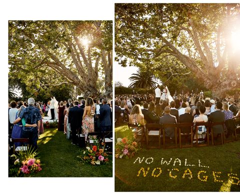 the 'no wall, no cages' installation by whit hazen at the couple's ceremony