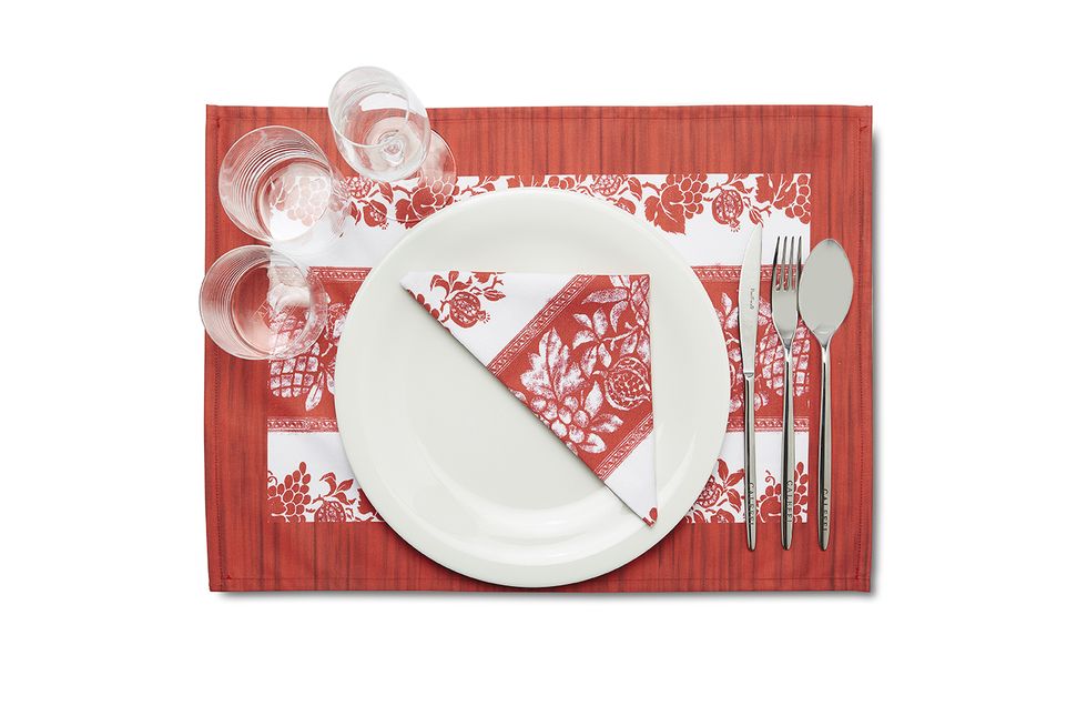 Red, Text, Plate, Tableware, Dishware, Font, Textile, Paper, Paper product, Rectangle, 