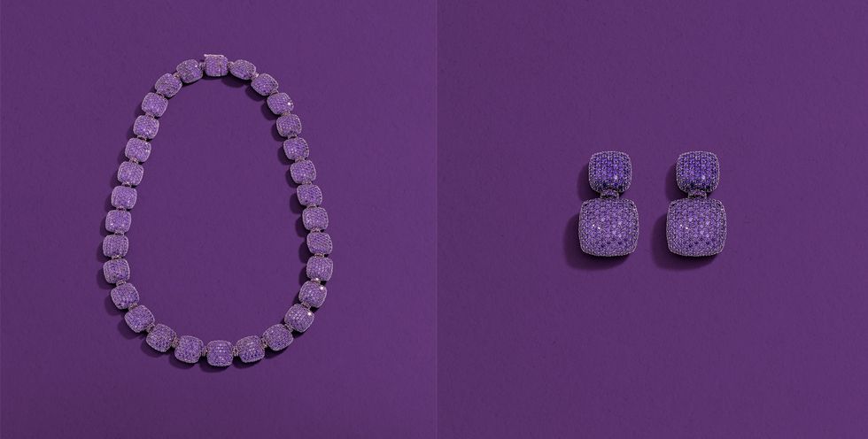 purple square choker紫色方型項鍊、purple square earrings紫色方型耳環