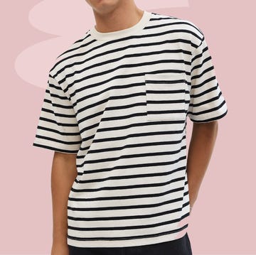 a person wearing a striped shirt