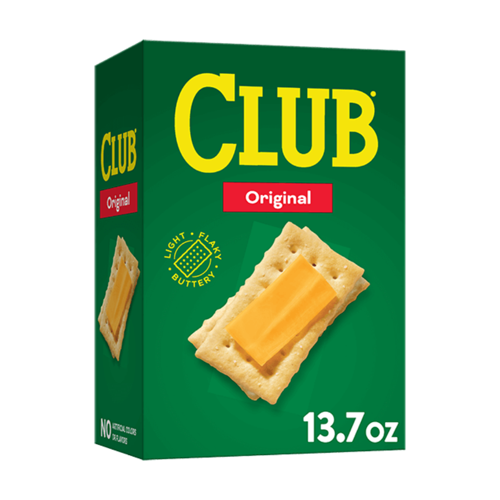 box of club original crackers with cheddar cheese slice