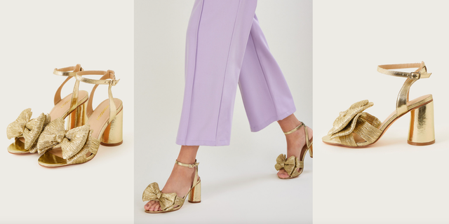 the metallic gold block heeled sandals by monsoon