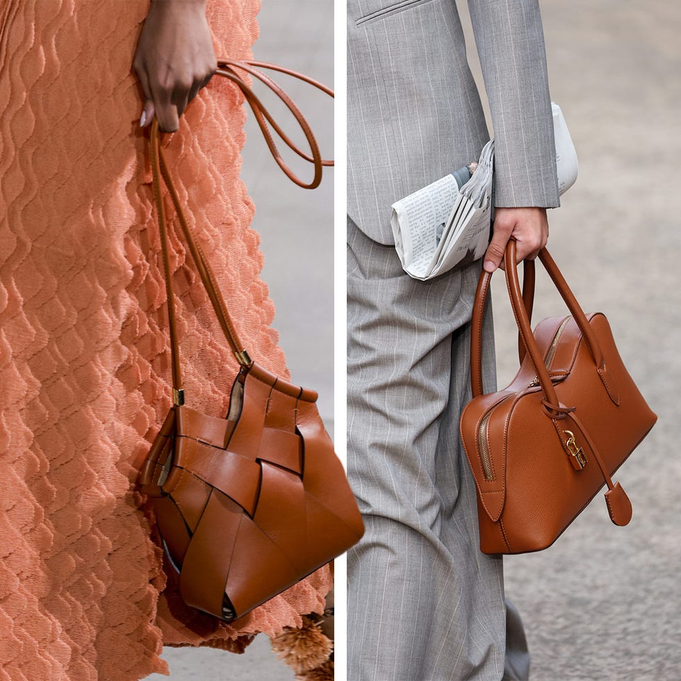 spring 2025 color bag trends, saddle brown