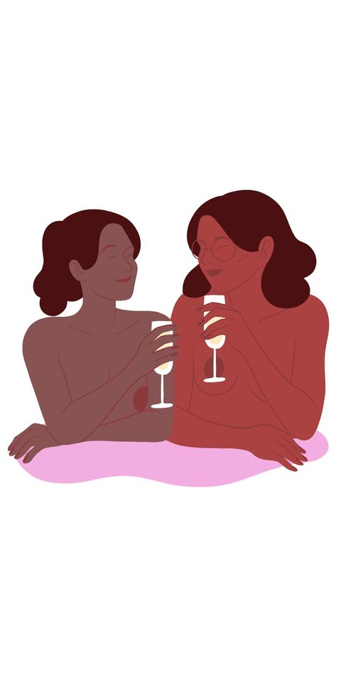 two women drinking champagne