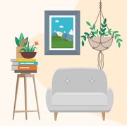 illustration of a plant, books, and chair