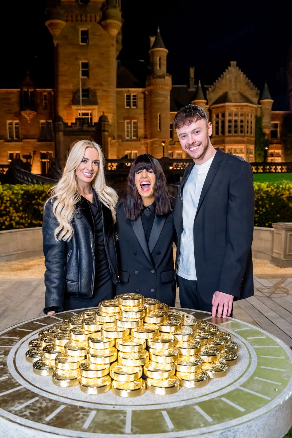 the traitors s3,24 01 2025,12,leanne, claudia winkleman, jake,image under embargo until 2145 friday 24th january 2025,studio lambert,paul chappells