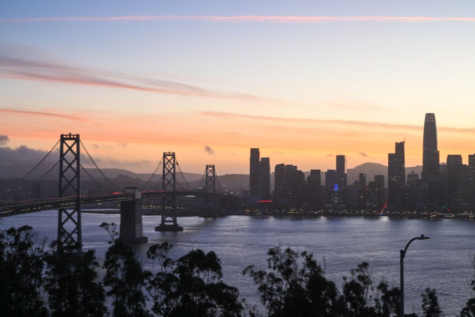 Sunset view of San Francisco's Bay Bridge and the City