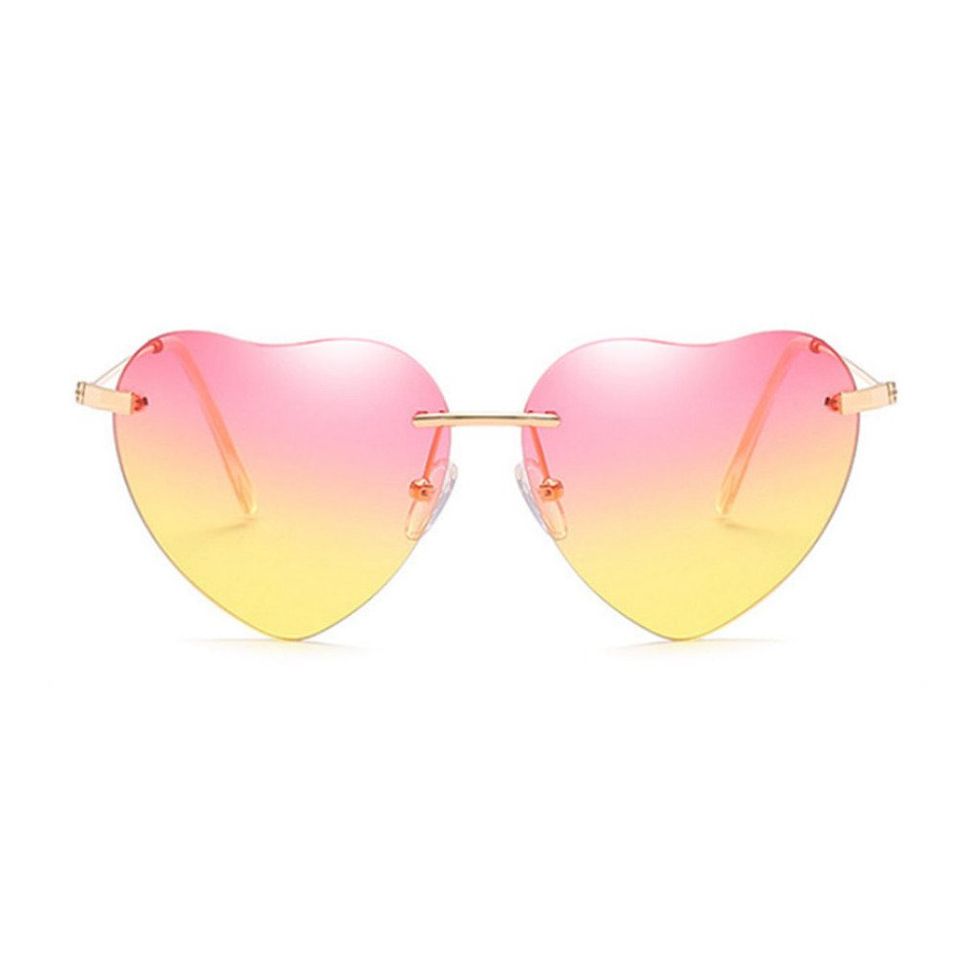 Eyewear, Sunglasses, Glasses, Pink, Yellow, aviator sunglass, Heart, Personal protective equipment, Vision care, Goggles, 