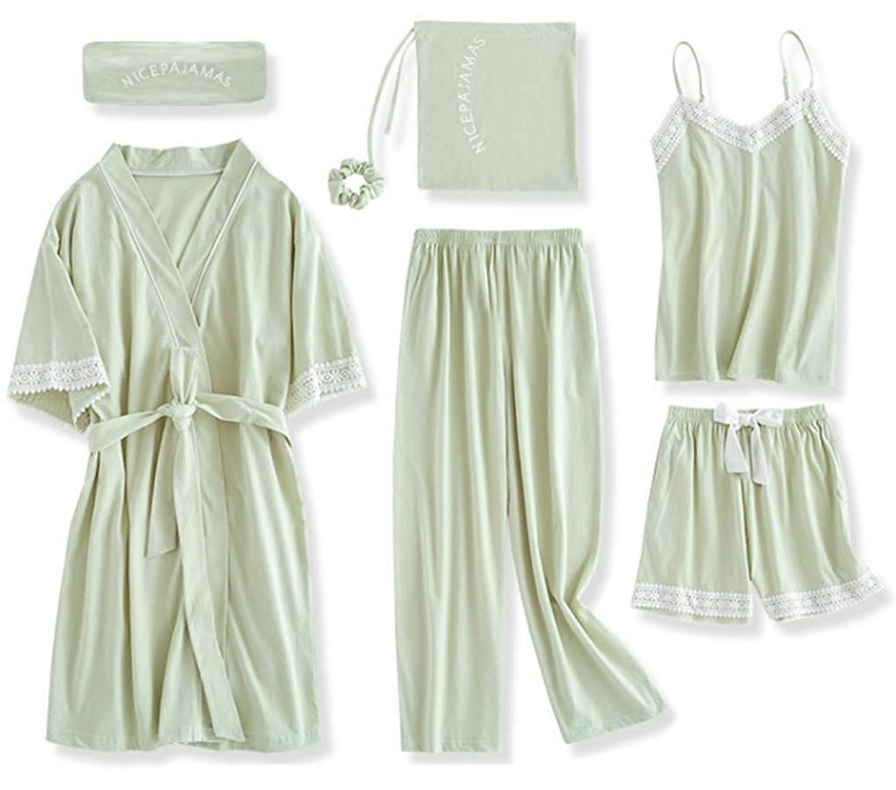 Clothing, White, Green, Dress, Day dress, Sleeve, Nightwear, 