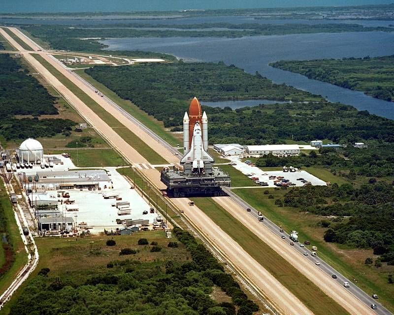 space shuttle challenger during the rollout to launch pad 39b at nasa’s kennedy space center
