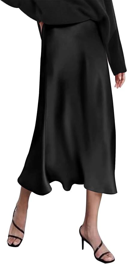 falda satinada en color negro midi de amazon