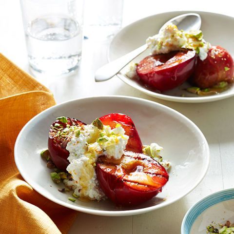 grilled plums with ricotta and honey