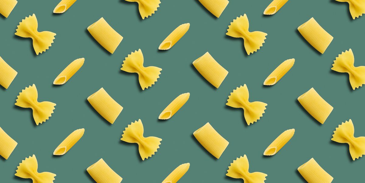 italian pasta pattern on a green background top view