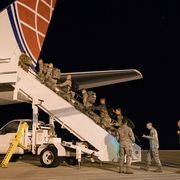 team dover members use the step truck to enter the passenger seating section of an air transport international boeing 757 200 sept 8, 2019, at dover air force base, del the ati aircraft, part of the civil reserve air fleet program, was contracted to transport cargo and 30 team dover members to fairchild afb, wash, participating in mobility guardian 2019 “air mobility command’s commercial airlift partners are a vital part of our daily airlift missions around the world as well as our wartime effort,” said maj adam crane, amc headquarters craf branch chief, scott afb, ill us air force photo by roland balik