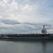 newport news, va oct 25, 2019   tugs direct the bow of uss gerald r ford cvn 78 into the james river as it gets underway ford departed huntington ingalls industries newport news shipbuilding and returned to sea for the first time since beginning its post shakedown availability in july 2018 to conduct sea trials us navy photo by mass communication specialist 3rd class tatyana freeman