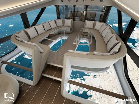 Blue, Room, Deck, Vehicle, Yacht, Luxury yacht, Interior design, Architecture, Naval architecture, Turquoise, 