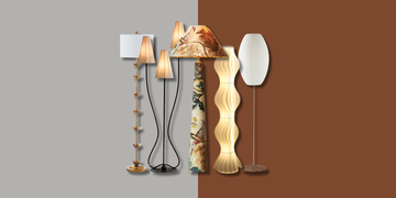 Collection of floor lamps against contrasting backgrounds