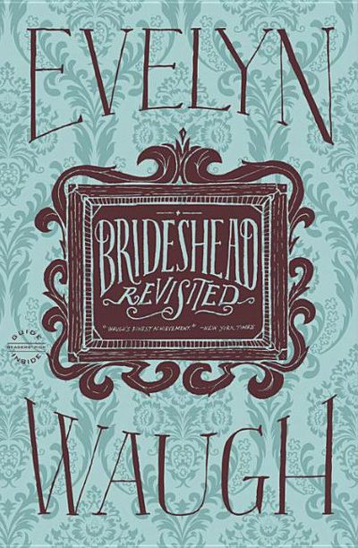 brideshead revisited by evelyn waugh cover featuring mint wallpaper with a brown ornate frame front and center