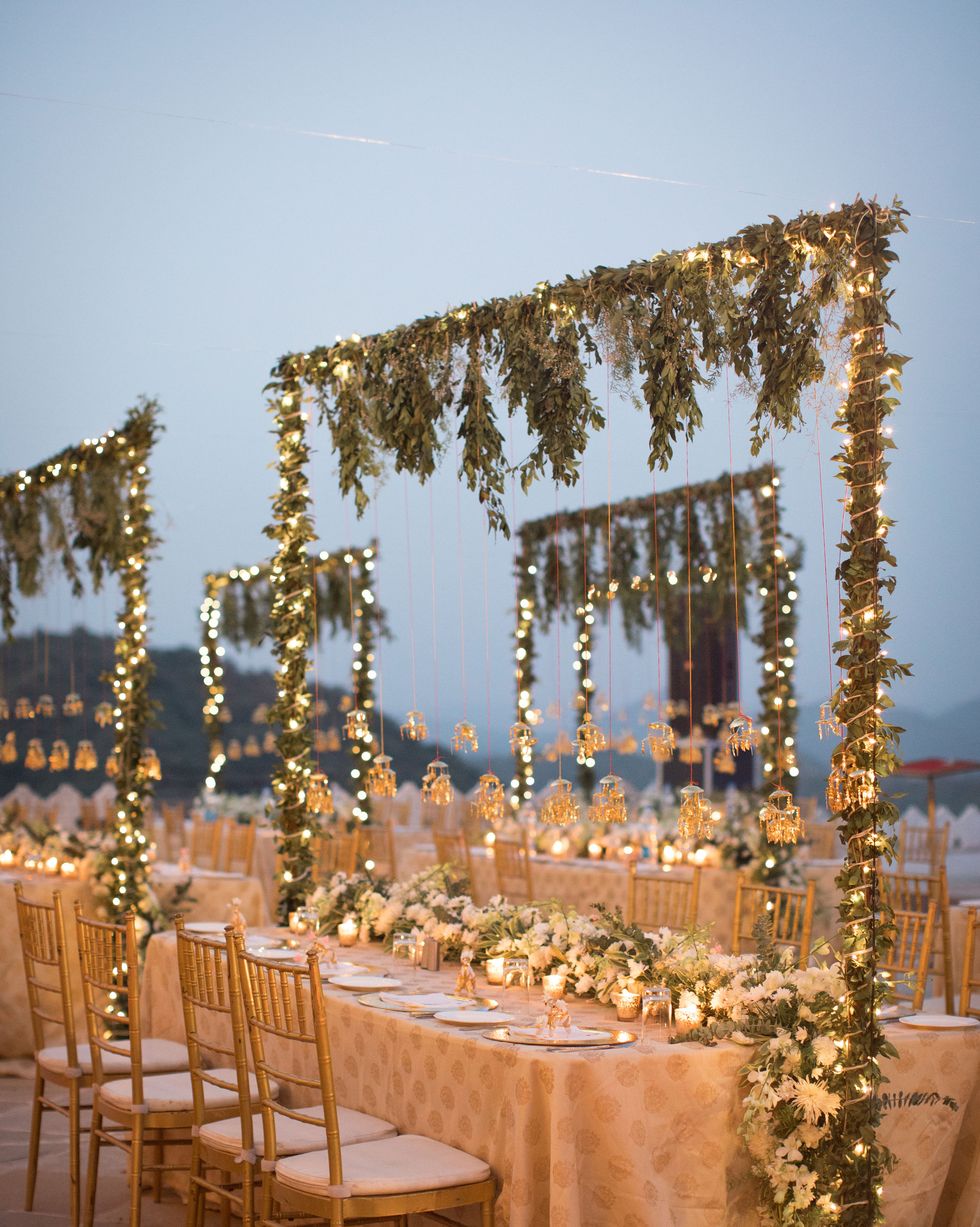Decoration, Wedding reception, Chiavari chair, Yellow, Function hall, Ceremony, Tablecloth, Event, Table, Chair, 