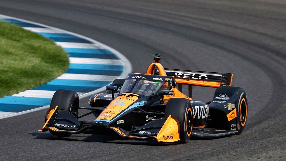pato o’ward, driver of the 5 arrow mclaren sp racing chevrolet v6 races to a second place finish saturday, may 13, 2023, during the ntt indycar series gmr grand prix at the indianapolis motor speedway road course in indianapolis, indiana photo by brett farmerlat for chevy racing