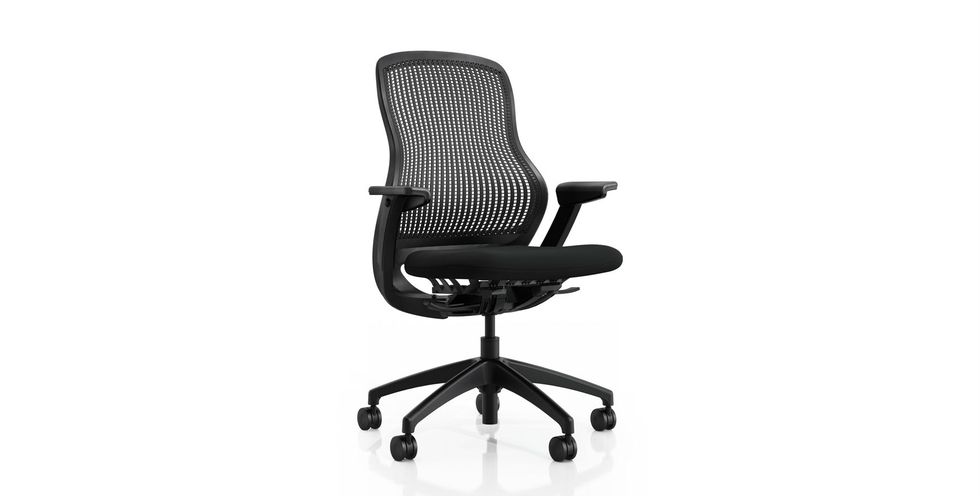 Office chair, Chair, Furniture, Black, Product, Line, Monochrome, Material property, Armrest, Plastic, 