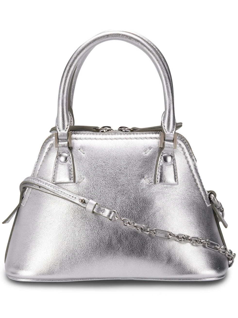 Handbag, Bag, Shoulder bag, Fashion accessory, Silver, Leather, Fashion, Metal, Material property, Font, 