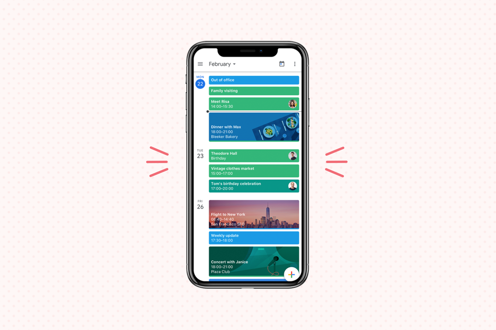 google calendar app displayed on iphone