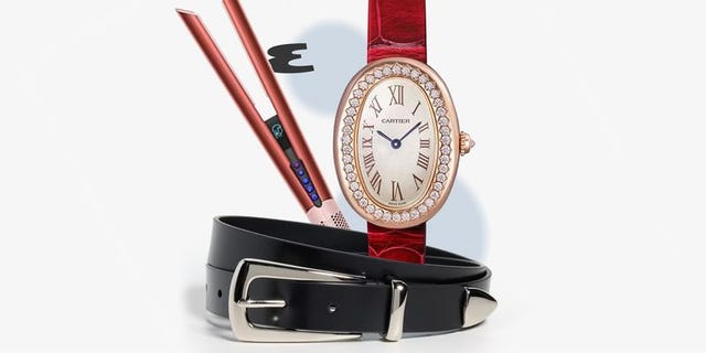 luxury accessories including a watch belt and styling tools