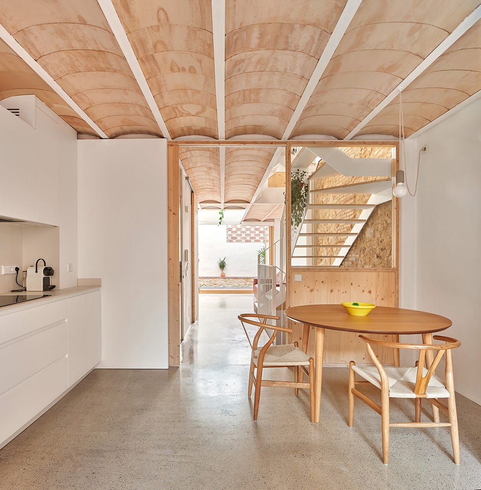 The kitchen of a renovated historic house