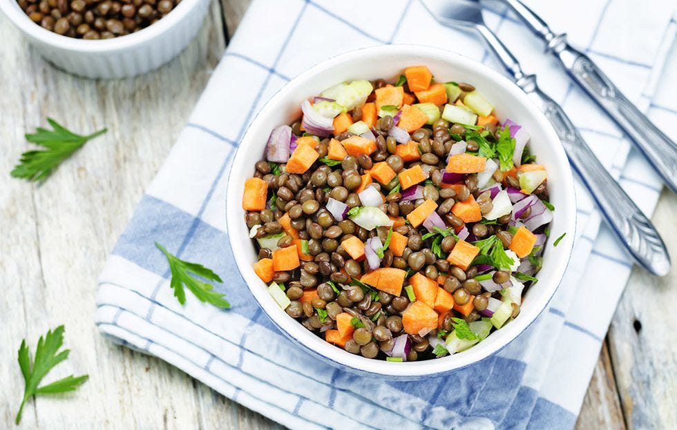 Shaved carrot and lentil salad