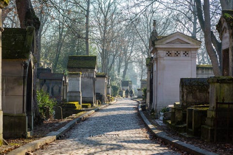 PRE LACHAISE PARIJS  Pre Lachaise dat lange tijd wereldwijd werd beschouwd als ht voorbeeld voor parkbegraafplaatsen is de befaamde plek waar beroemdheden als Oscar Wilde Edith Piaf Gertrude Stein en Jim Morrison hun laatste rustplaats hebben Het kerkhof werd aangelegd op de heuvel waar Koning Lodewijk XIV de strijdende legers zou hebben gadegeslagen tijdens de Franse burgeroorlog van 16481653 Dat is nog eens een uitzicht