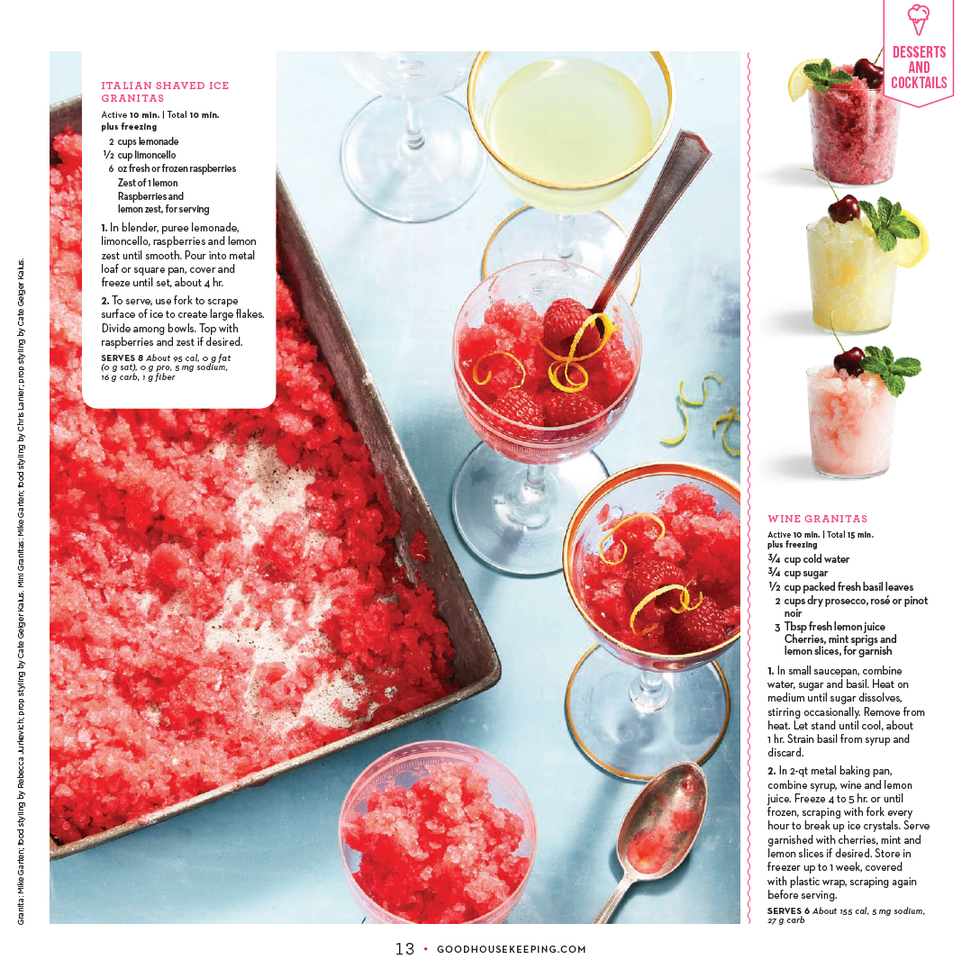homemade red italian water ice on tray and in cups and wine granitas recipe