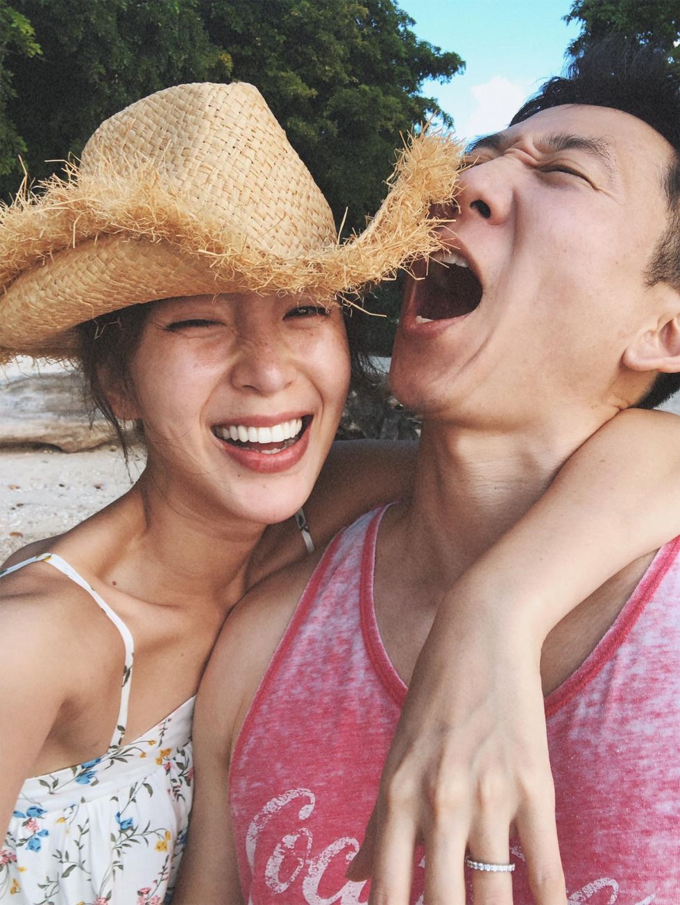 Facial expression, Fun, Smile, Skin, Happy, Vacation, Summer, Lip, Hat, Friendship, 