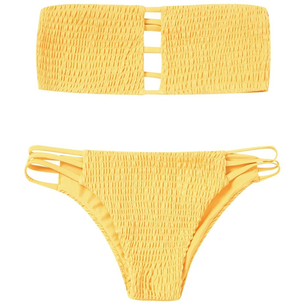 Yellow, Amber, Metal, Gold, Swimsuit bottom, Undergarment, Natural material, Swim brief, Gold, Briefs, 