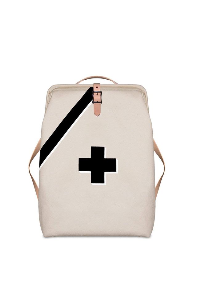 Bag, Cross, Beige, Shoulder, Symbol, Font, Luggage and bags, Fashion accessory, First aid, First aid kit, 