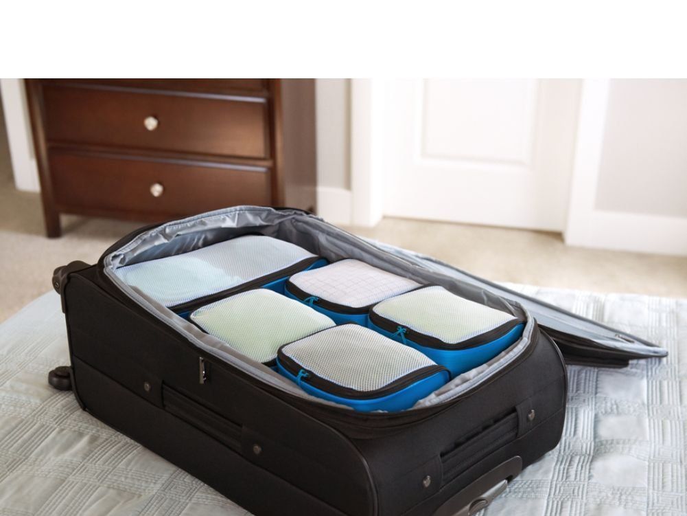 Basics 4 Piece Packing Travel Organizer Cubes Set, Small, Medium,  Large, and Slim, Red