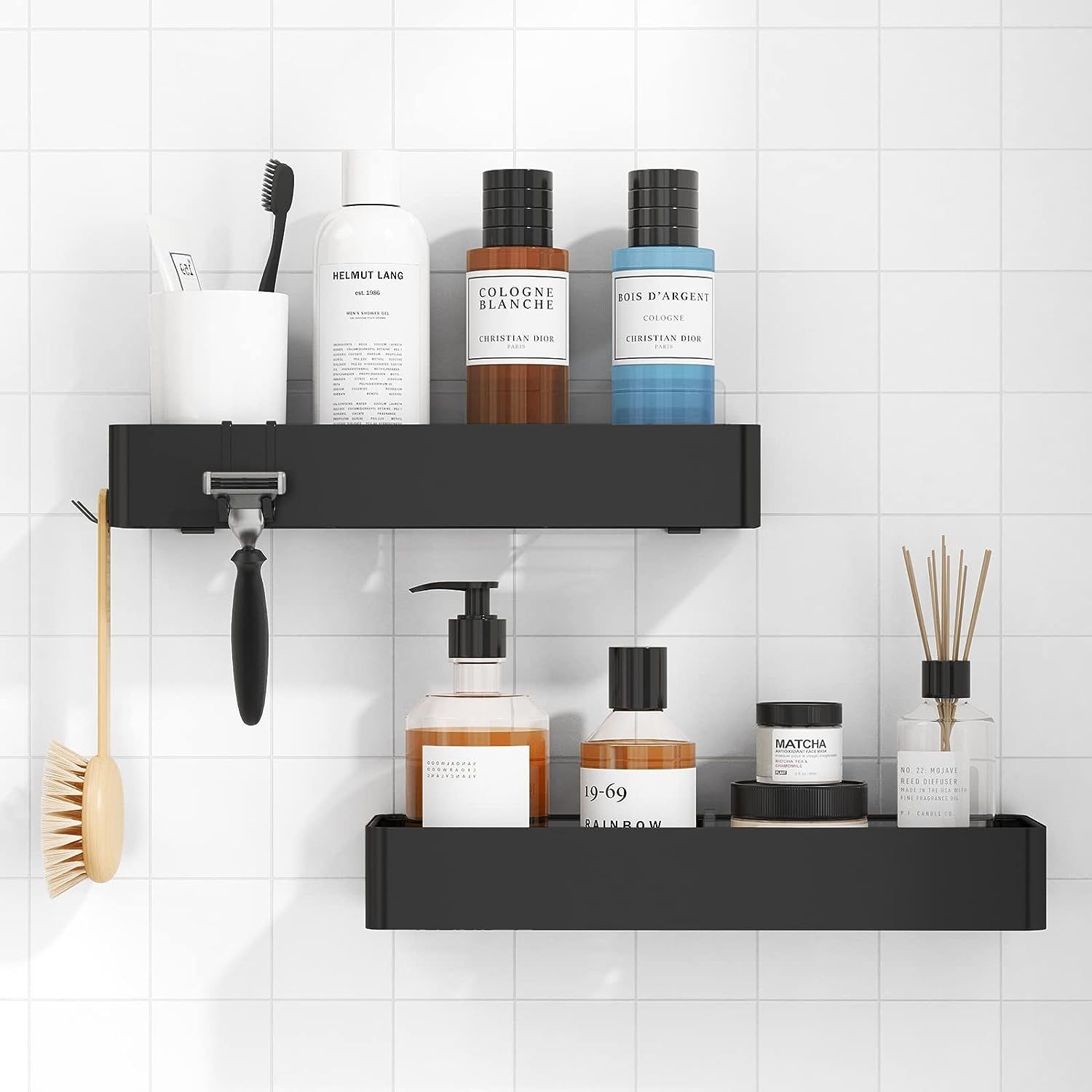 Bathroom Shelf Black Modern Style Basket For Shower Bath Bottle