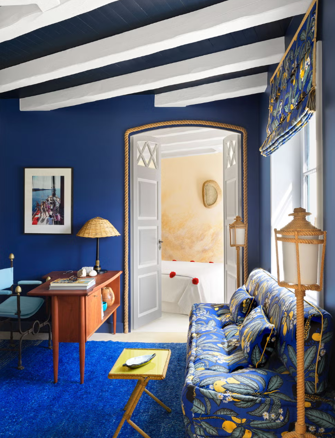 bright blue home office 