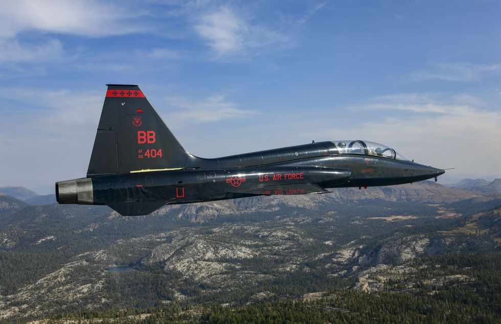 a t 38 talon with the 1st reconnaissance squadron, beale air force base, california, performs a training mission over mountains in eastern california, oct 9, 2020 the t 38a talon is a twin engine, supersonic jet trainer that is used for pilots to remain proficient us air force photo by airman 1st class dakota c legrand
