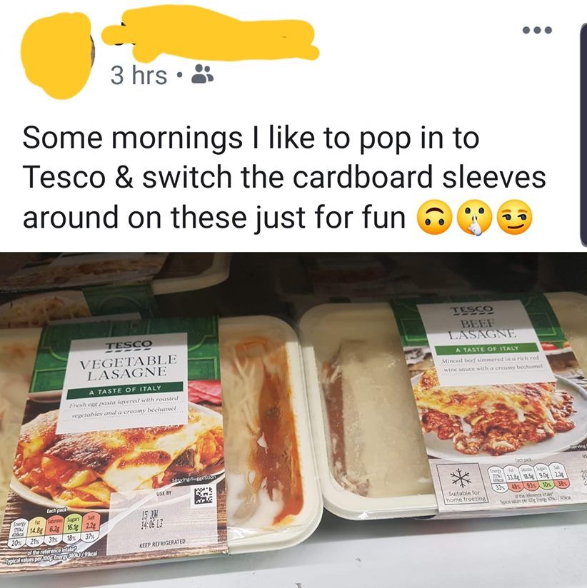 Someone Swapped Meat And Vegetarian Lasagna Labels At Tesco