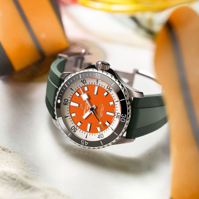 breitling superocean 42 kelly slater limited editionorange dial and green rubber strapref a173751a1o1s1rgb