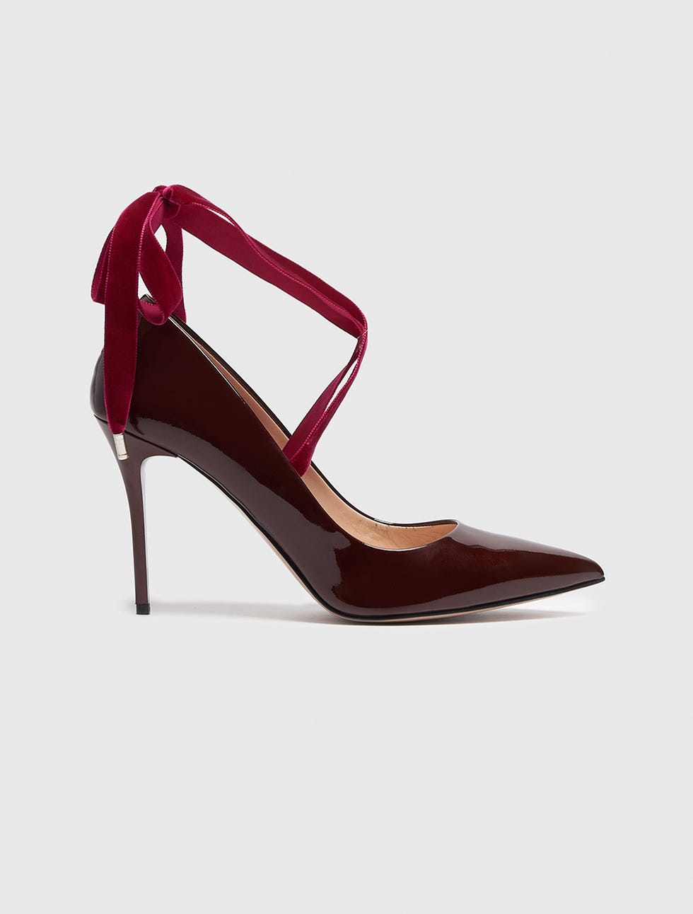 Footwear, High heels, Slingback, Shoe, Sandal, Maroon, Basic pump, Court shoe, Strap, Leather, 